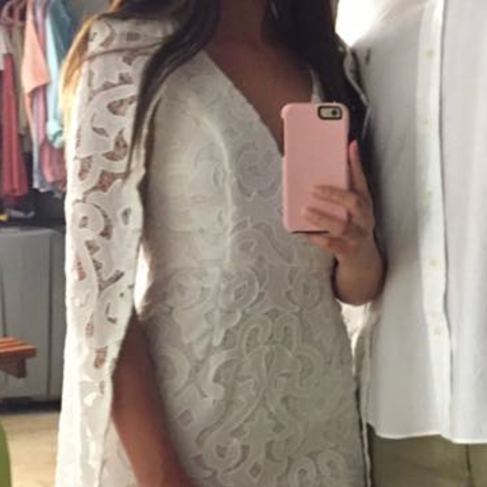 Caped White Lace Dress
